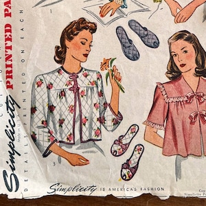 40s Vintage Bedjacket Pattern Simplicity 4756 Lingerie Pattern Size 34 VFG