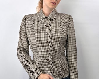 40s Fit & Flare Houndstooth Suit Jacket Women's Medium As-Is VFG