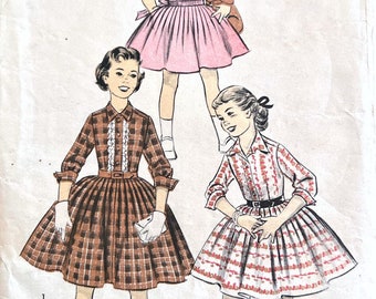 50s Vintage Girl's Full Skirt Shirtwaist Dress Pattern #8023 Size 8 VFG