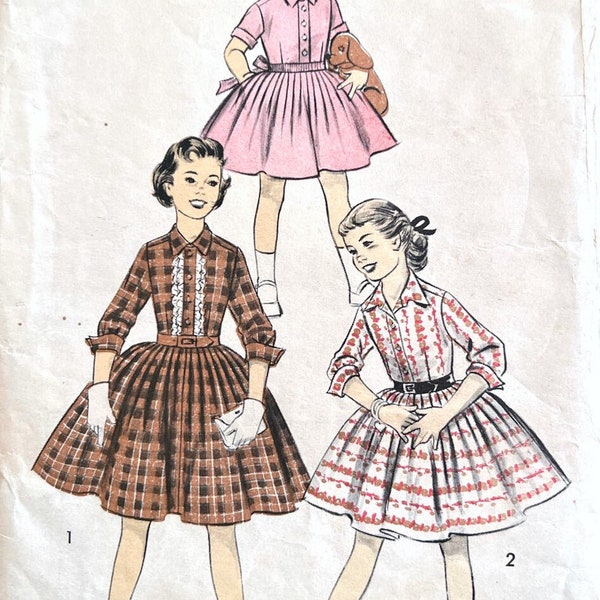 50s Vintage Girl's Full Skirt Shirtwaist Dress Pattern #8023 Size 8 VFG