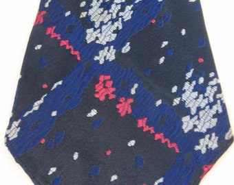 40s 50s Vintage Neck Tie Midnight Blue Brocade Electric Abstract Hollyvogue Doeskin VFG