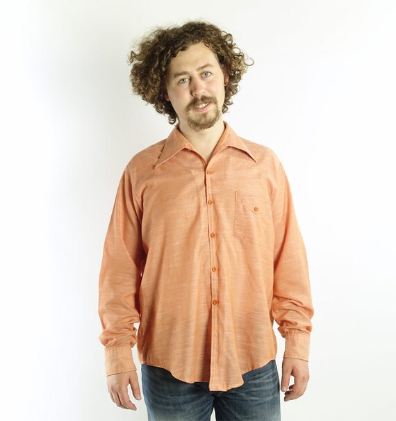 50s 60s Vintage Mens Casual Shirt Slubbed Peachy … - image 4