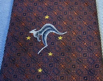 70s Neck Tie Vintage 1970s Wide Kangaroo Stars Australia Jacquard Royal VFG