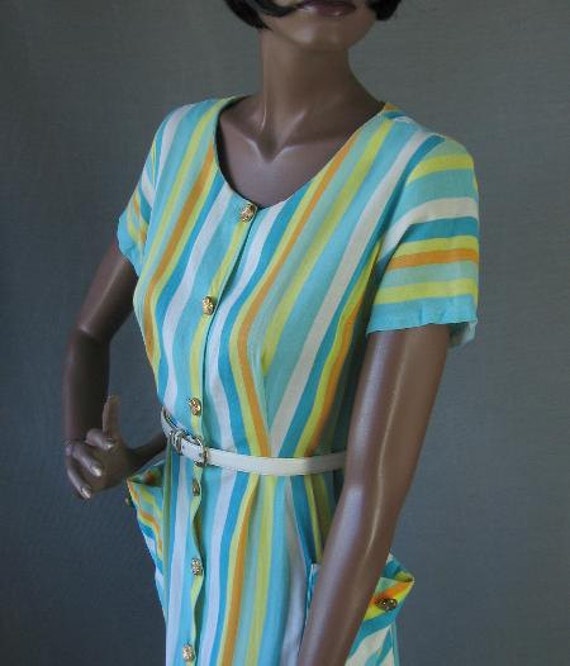 50s 60s Day Dress Vintage Summer House Wife Strip… - image 1