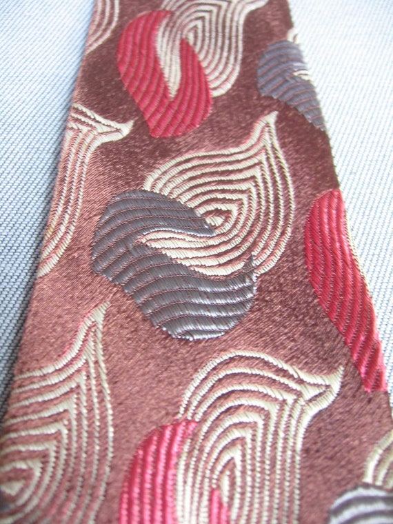 30s 40s Vintage Neck Tie Leaf Flame Jacquard Brow… - image 1