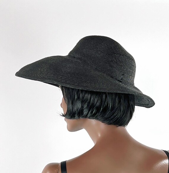 30s 40s Wide Brimmed Straw Platter Hat Black VFG - image 5