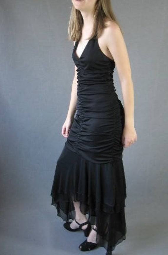 1990s Goth Chiffon Draped Halter Dress Handkerchi… - image 1