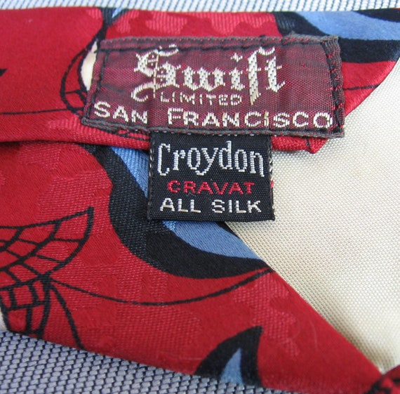 40s 50s Vintage Silk Neck Tie Red White Blue Styl… - image 4