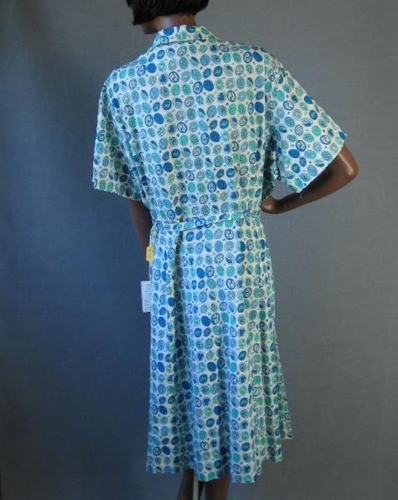 50s Day to Party Dress Vintage Print Turquoise Ne… - image 2