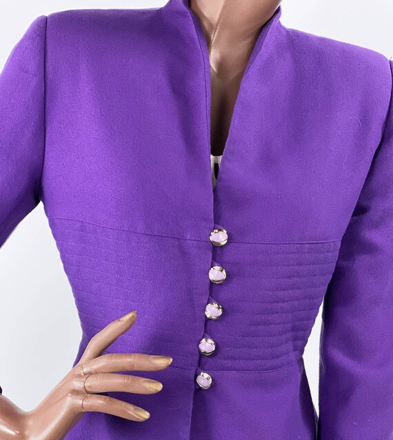 Vintage 80s Purple Designer Suit Jacket Strong Sh… - image 3
