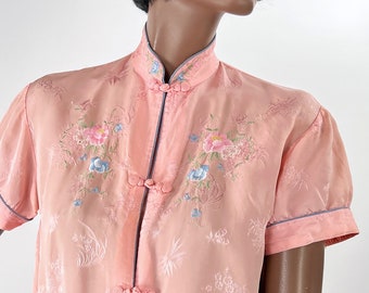 50s Vintage Pink Chinese Top Embroidered Blouse VFG