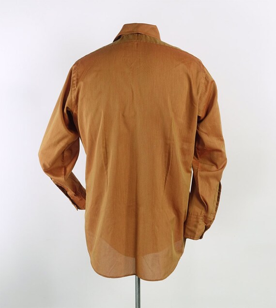 Vintage 60s 70s Mens Fitted Shirt Orange Sharkski… - image 3