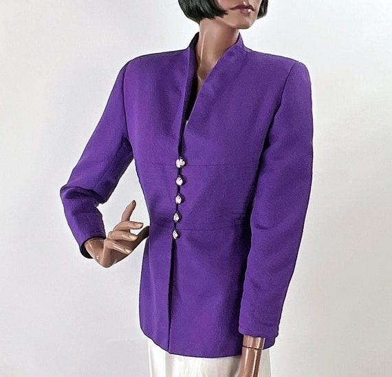 Vintage 80s Purple Designer Suit Jacket Strong Sh… - image 4