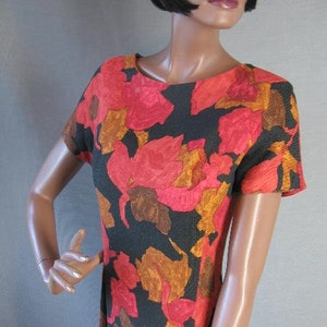 50s 60s Vintage Sheath Dress Georgia Bullock Red Print Wiggle Small VFG image 3