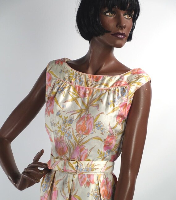 Summer Sun Dress Vintage 60s Pink Pastel Print Med