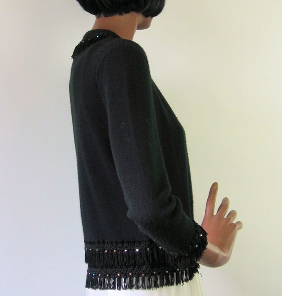 50s 60s Vintage Cardigan Sweater Black Rhinestone… - image 7