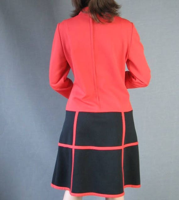 70s Vintage MOD Dress Red Black Color Block Mediu… - image 3