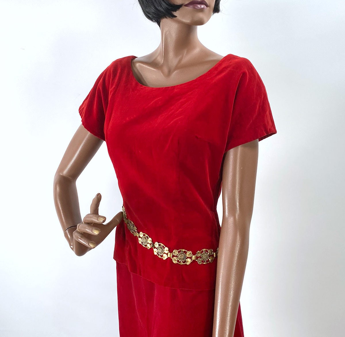 Size 12 Red Crepe Dress - Long Sleeve 70s 80s Wrap Style with Sexy Ruf –  Vintage Vixen Clothing