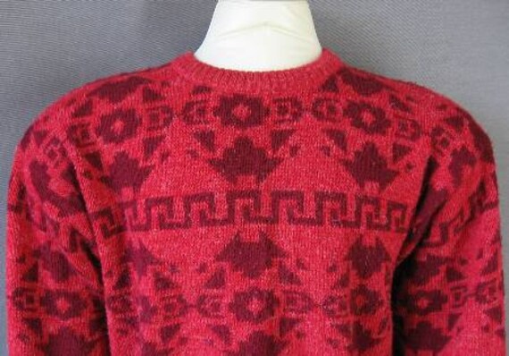 70s Sweater Vintage 1970s Red Maroon Mens Native … - image 2