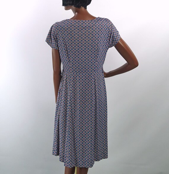 Vintage Dress Pink & Blue Jersey Print 50s 60s VF… - image 4