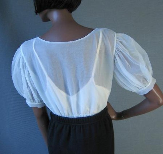 50s Sheer White Blouse Vintage Rhinestones Pearls… - image 4