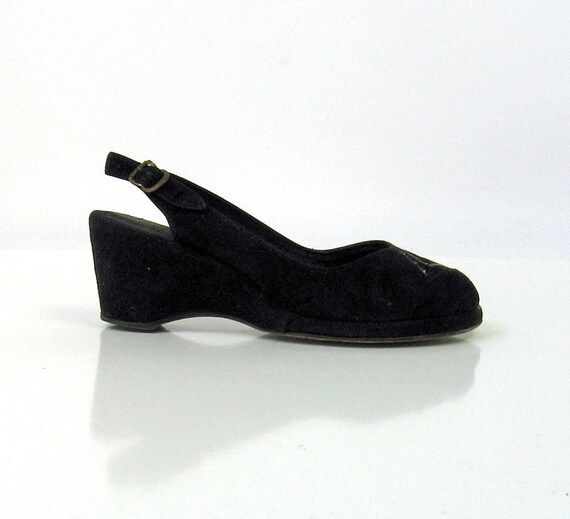 40s Peeptoe Wedges Vintage Platform Black Suede
