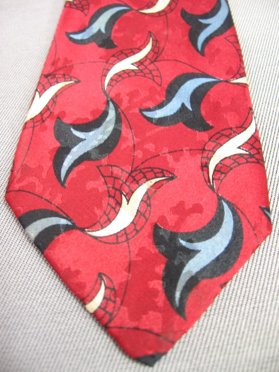 40s 50s Vintage Silk Neck Tie Red White Blue Styl… - image 1