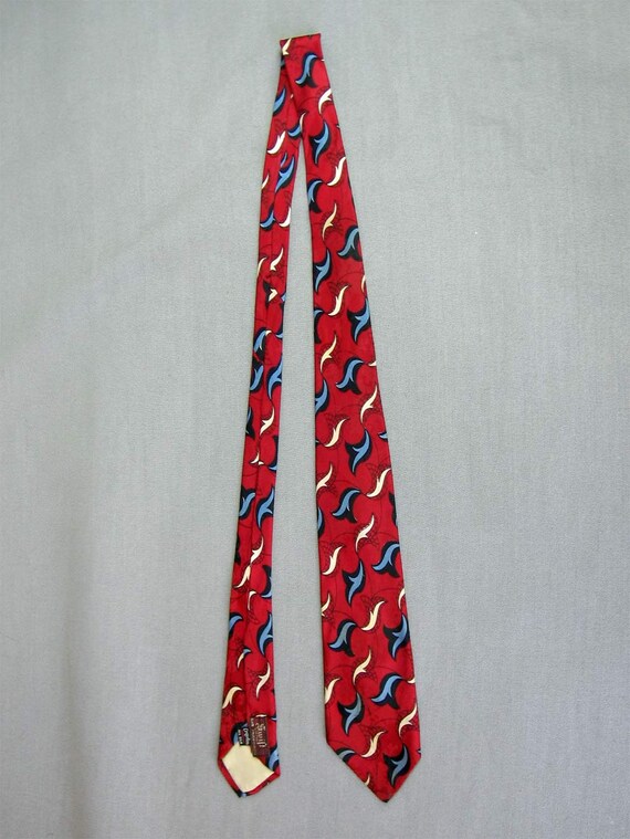 40s 50s Vintage Silk Neck Tie Red White Blue Styl… - image 2