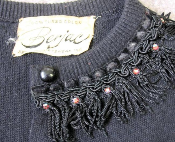 50s 60s Vintage Cardigan Sweater Black Rhinestone… - image 1