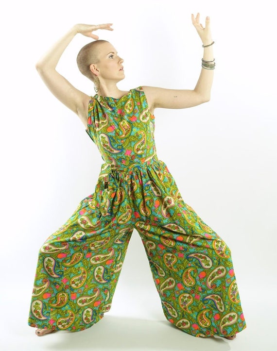 60s Vintage Psychedelic Print Wideleg Summer Jumps