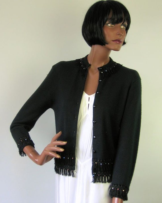 50s 60s Vintage Cardigan Sweater Black Rhinestone… - image 6