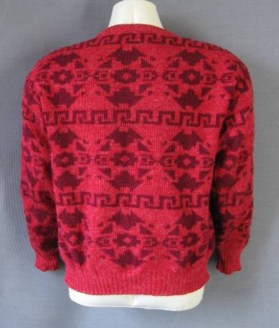 70s Sweater Vintage 1970s Red Maroon Mens Native … - image 3