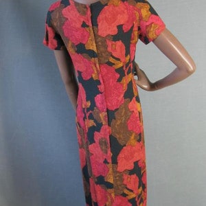 50s 60s Vintage Sheath Dress Georgia Bullock Red Print Wiggle Small VFG image 2