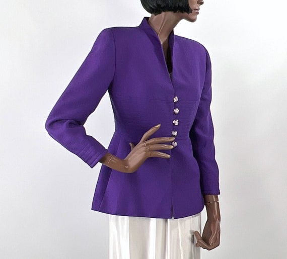 Vintage 80s Purple Designer Suit Jacket Strong Sh… - image 5