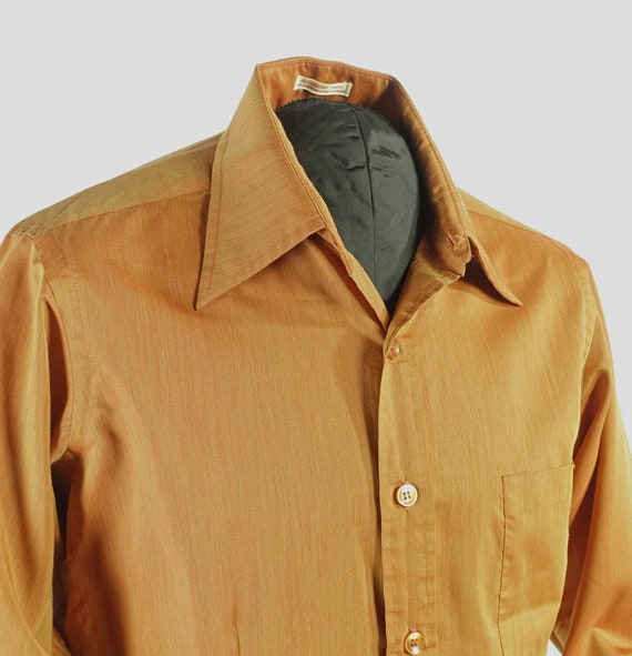 Vintage 60s 70s Mens Fitted Shirt Orange Sharkski… - image 2