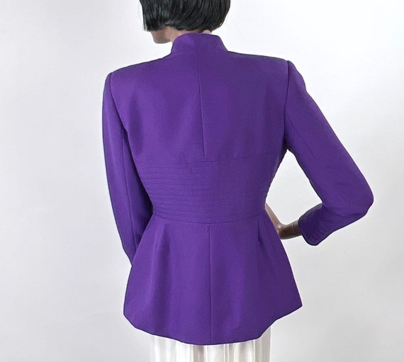 Vintage 80s Purple Designer Suit Jacket Strong Sh… - image 2