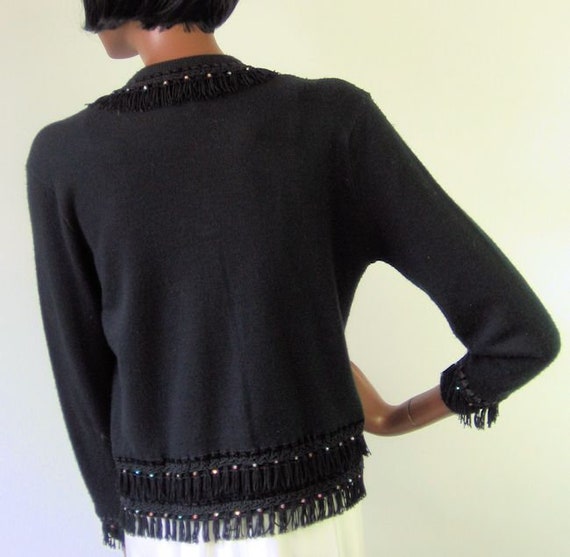 50s 60s Vintage Cardigan Sweater Black Rhinestone… - image 4