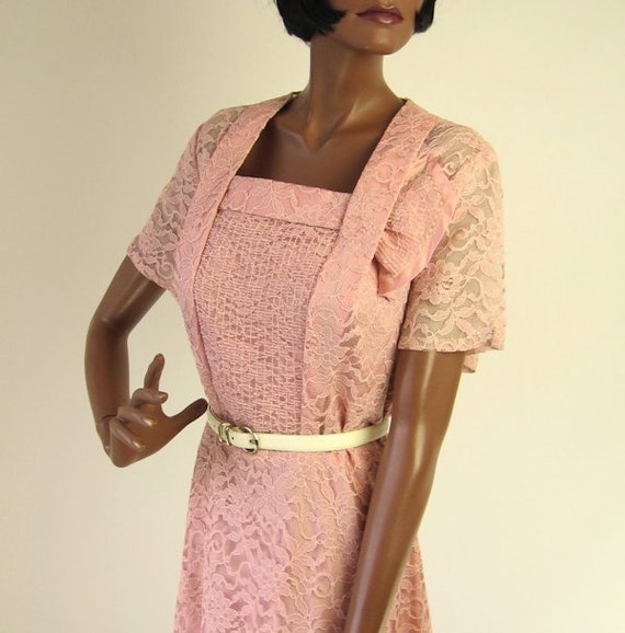 50s Cocktail Party Dress Pink Lace Extra Large