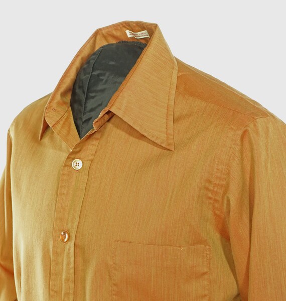 Vintage 60s 70s Mens Fitted Shirt Orange Sharkski… - image 4