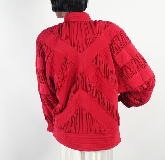 Vintage 80s Red Silk Quilted Bomber Style Jacket D