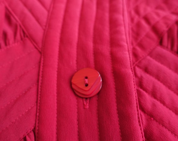 Vintage 80s Red Silk Quilted Bomber Style Jacket … - image 6