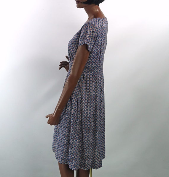 Vintage Dress Pink & Blue Jersey Print 50s 60s VF… - image 6