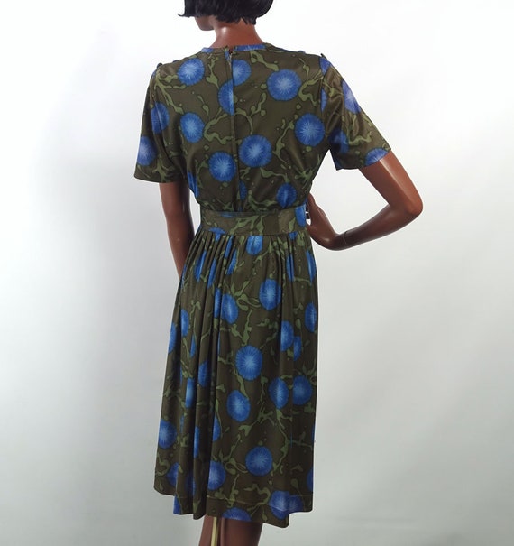 50s 60s Vintage Day Dress Full Skirt Blue Green P… - image 3
