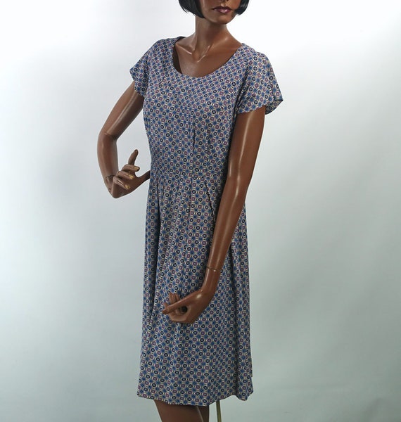 Vintage Dress Pink & Blue Jersey Print 50s 60s VF… - image 3