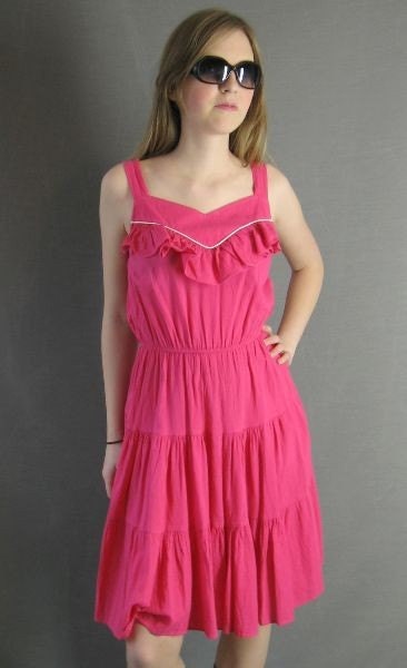 80s Vintage PINK Ruffle Sundress Dress Medium Tiered Skirt VFG - Etsy