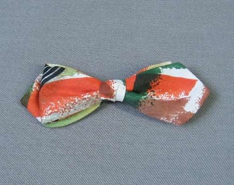 60s Bow Tie Vintage Earth Colors Abstract Orange Green Clip On VFG