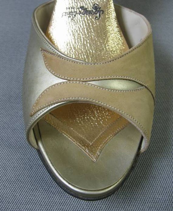 60s Springolator Heels Vintage Mules Suede Gold 6.