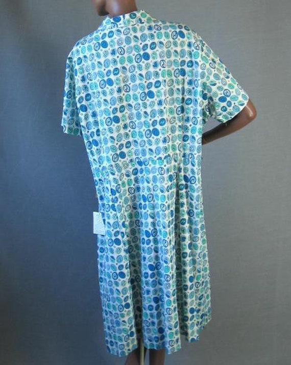 50s Day to Party Dress Vintage Print Turquoise Ne… - image 3