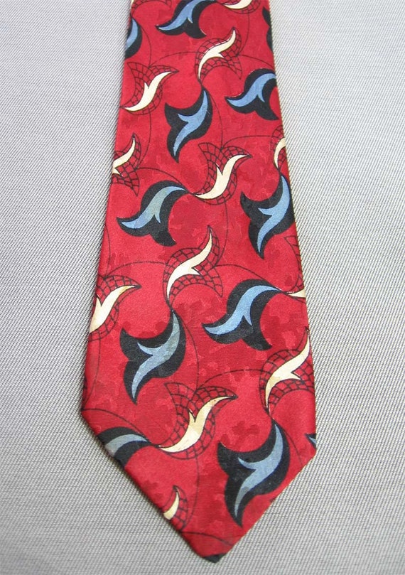 40s 50s Vintage Silk Neck Tie Red White Blue Styl… - image 3