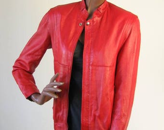 Thriller RED Leather Jacket Vintage 80s Michael Jackson Medium VFG